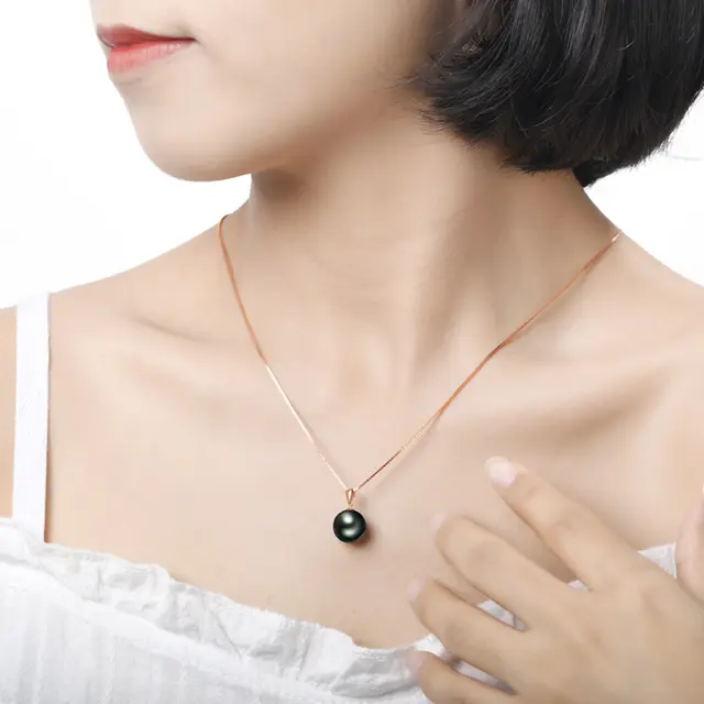 9-10mm tahitian Black pearl pendant necklace
