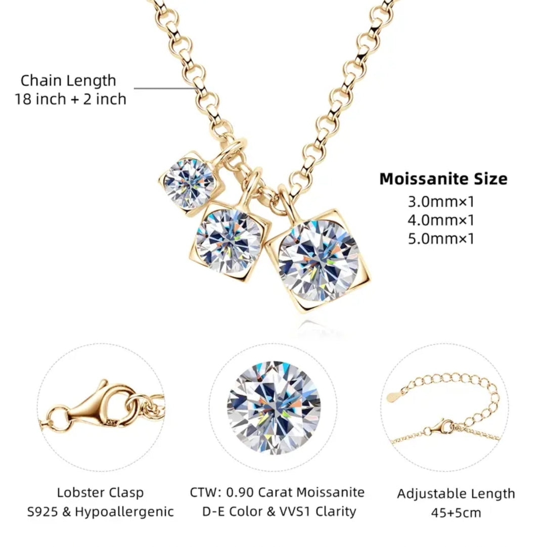 3 stone unique Moissanite pendant necklace