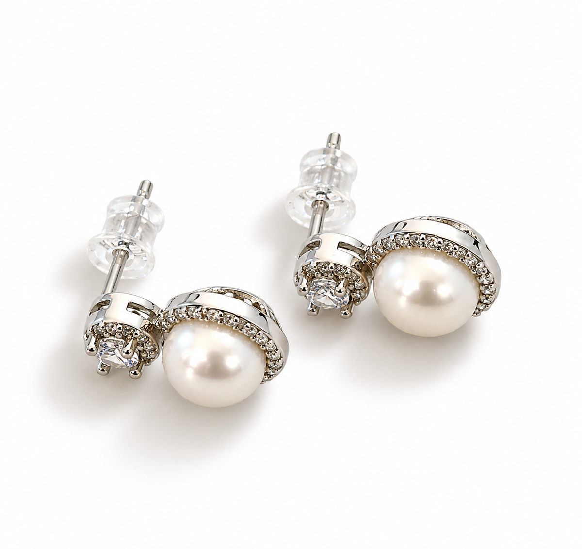 Natural Pearl Earrings with Zirconia.