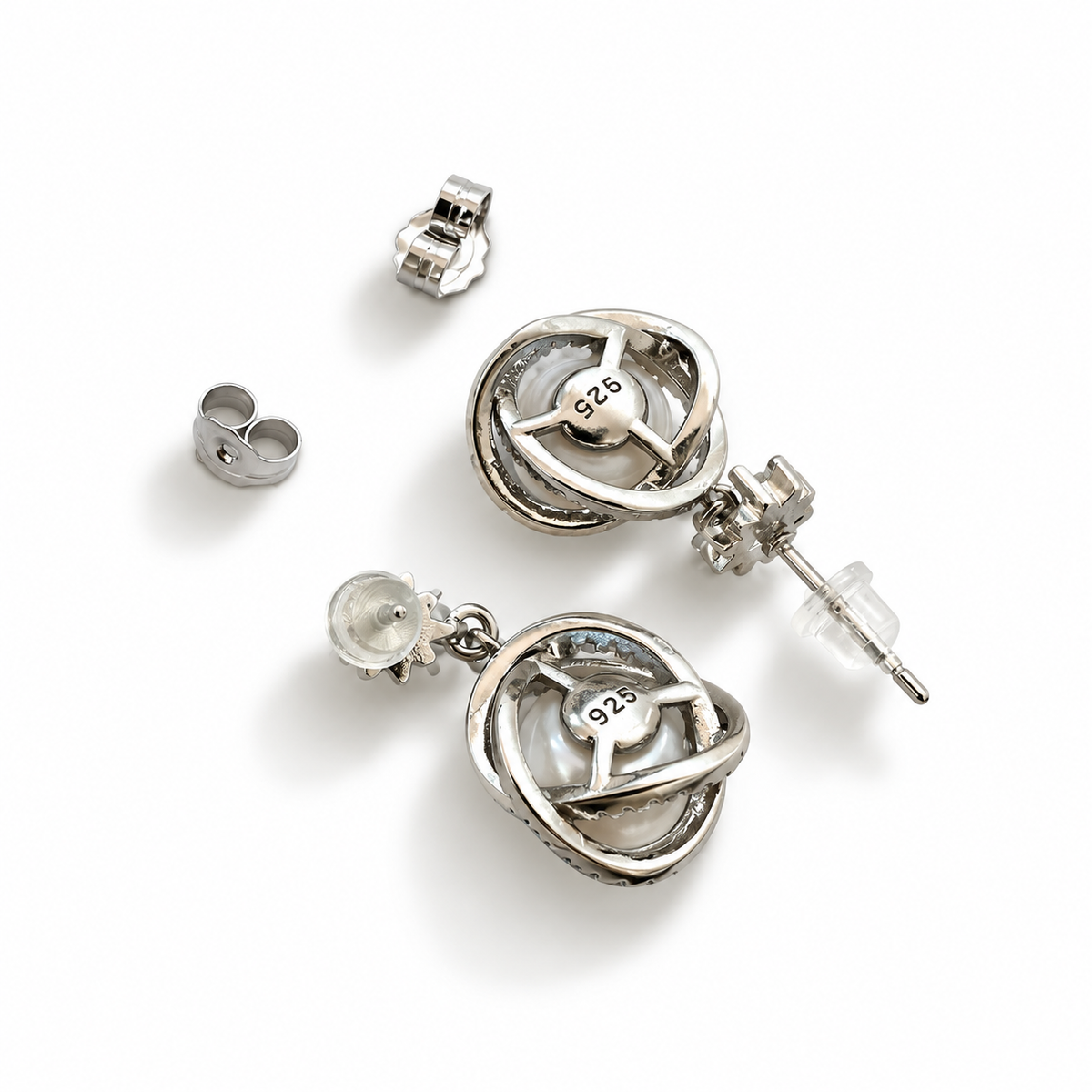 Classic Natural Pearl Earrings with Zirconia.