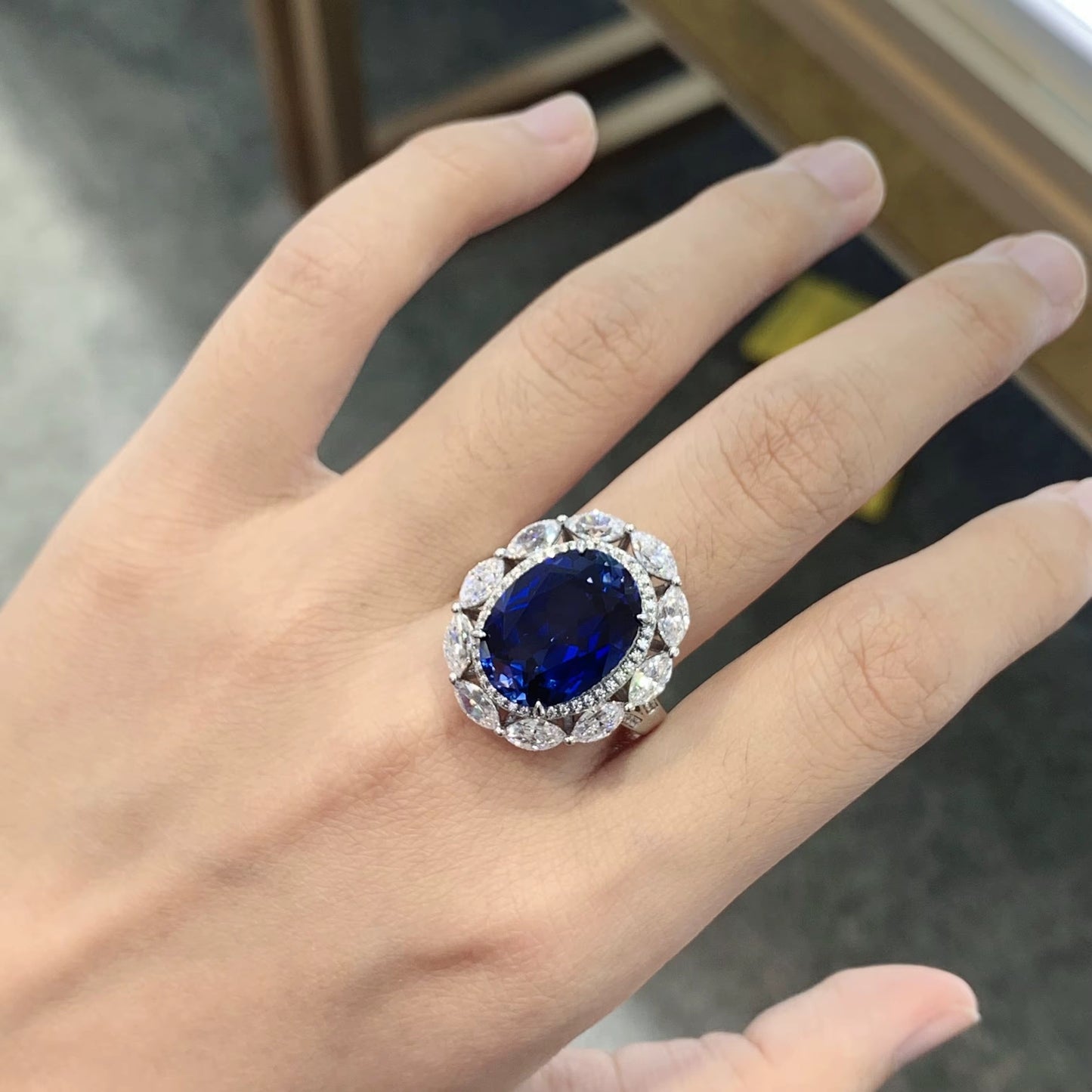 12*16mm Real Sapphire Ring with 925 silver for women