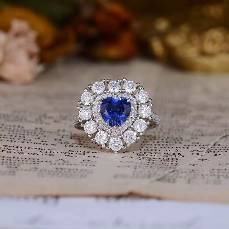 1.2ct Heart Shape Real Sapphire Ring with 925 silver for women