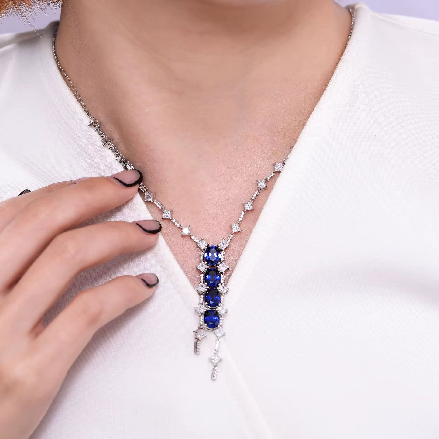 1.5ct 4stone Real Sapphire Necklace (40+5cm)