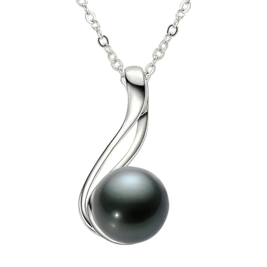 10mm round black pearl pendant necklace