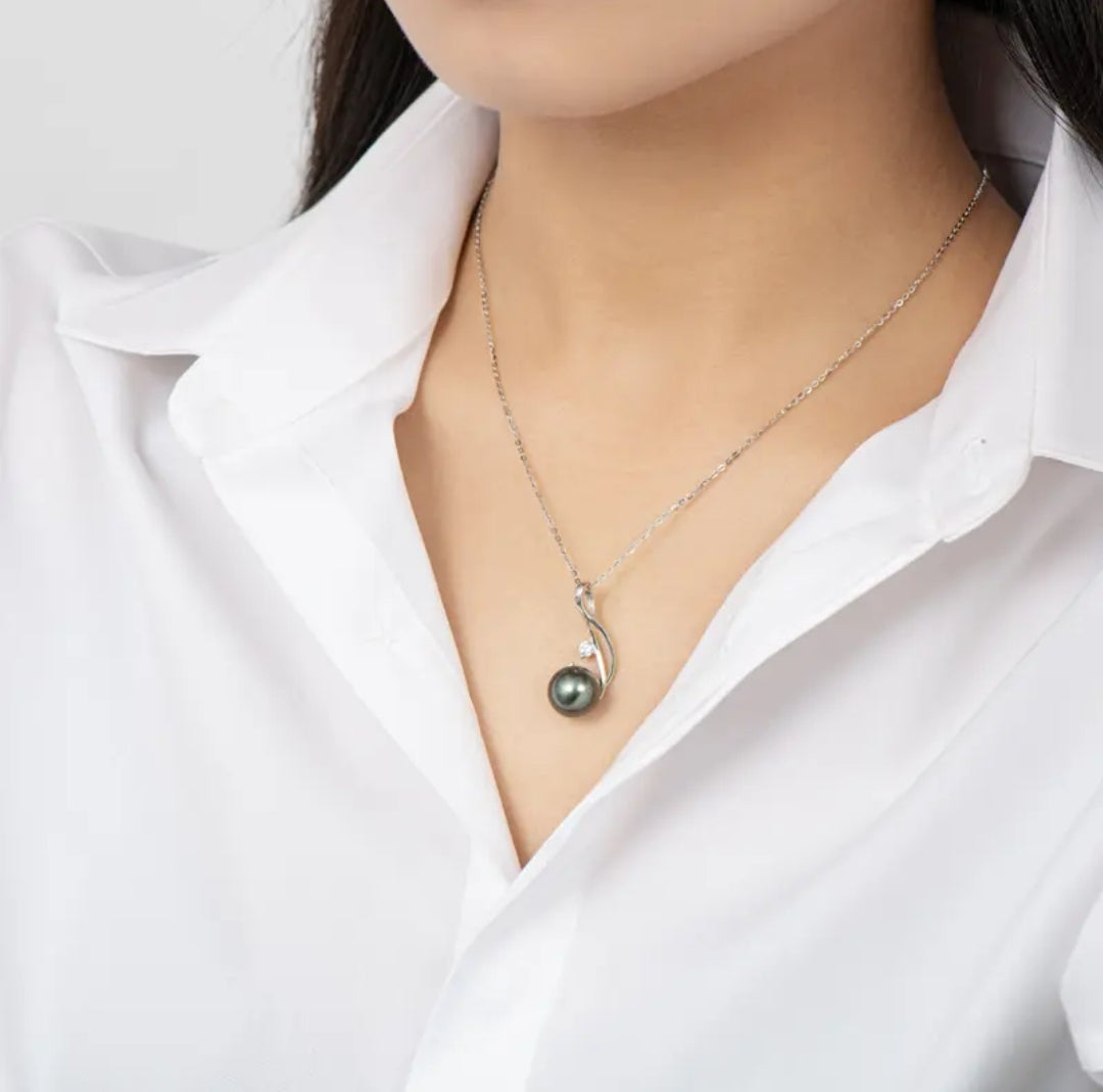 10mm unique black pearl pendant necklace