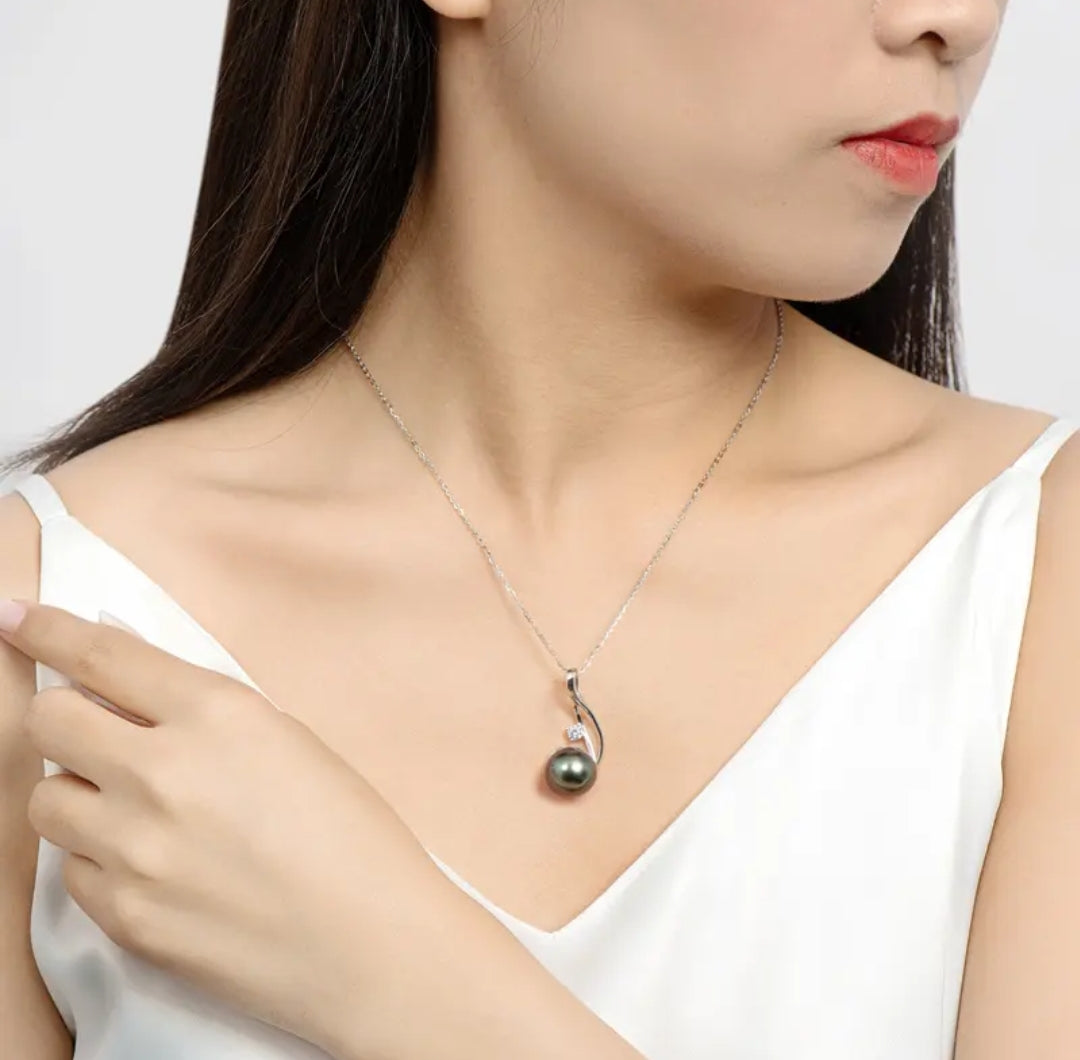 10mm unique black pearl pendant necklace