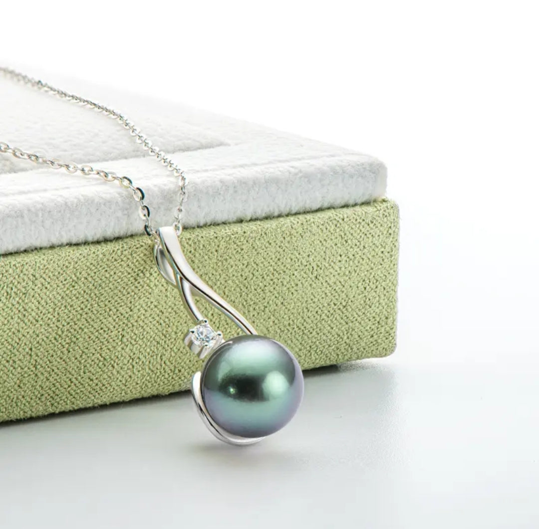 10mm unique black pearl pendant necklace