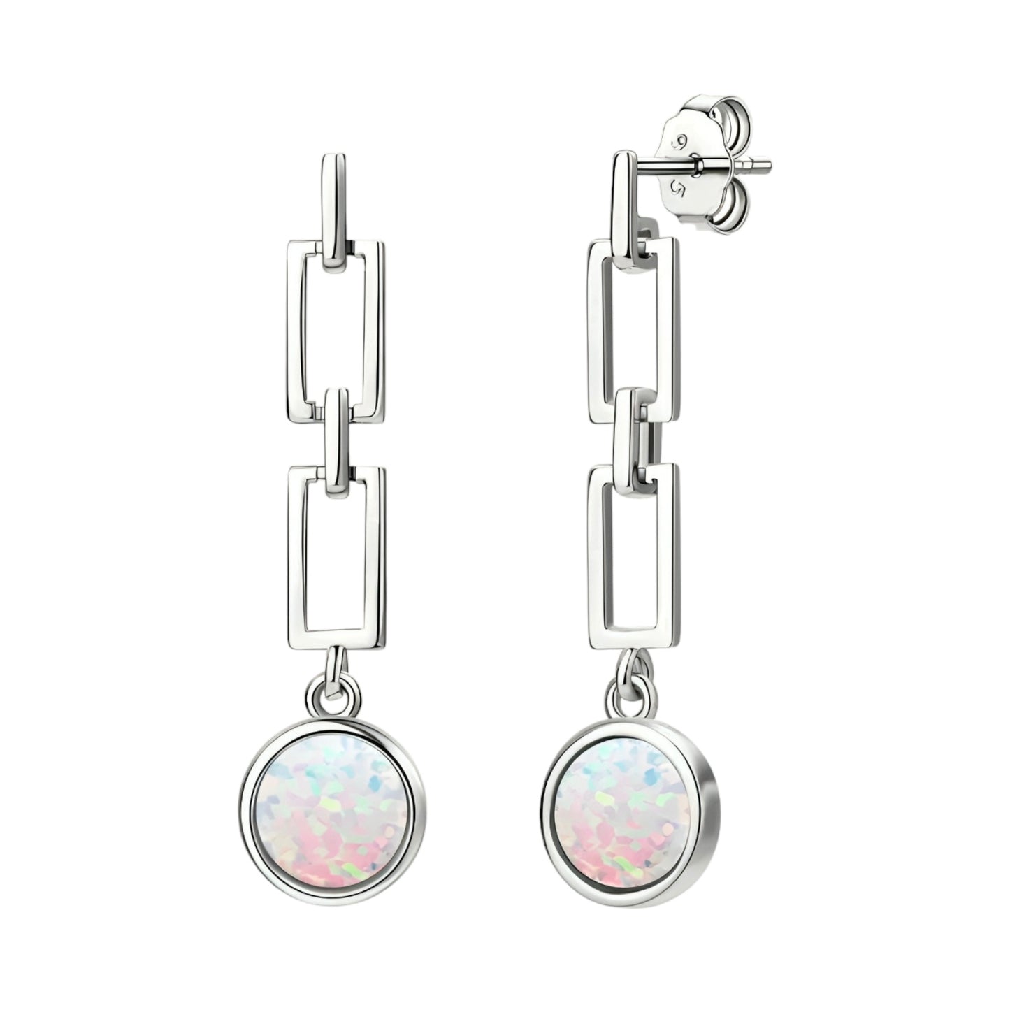 Drop chain 6.5mm Synthetic Opal earrings
