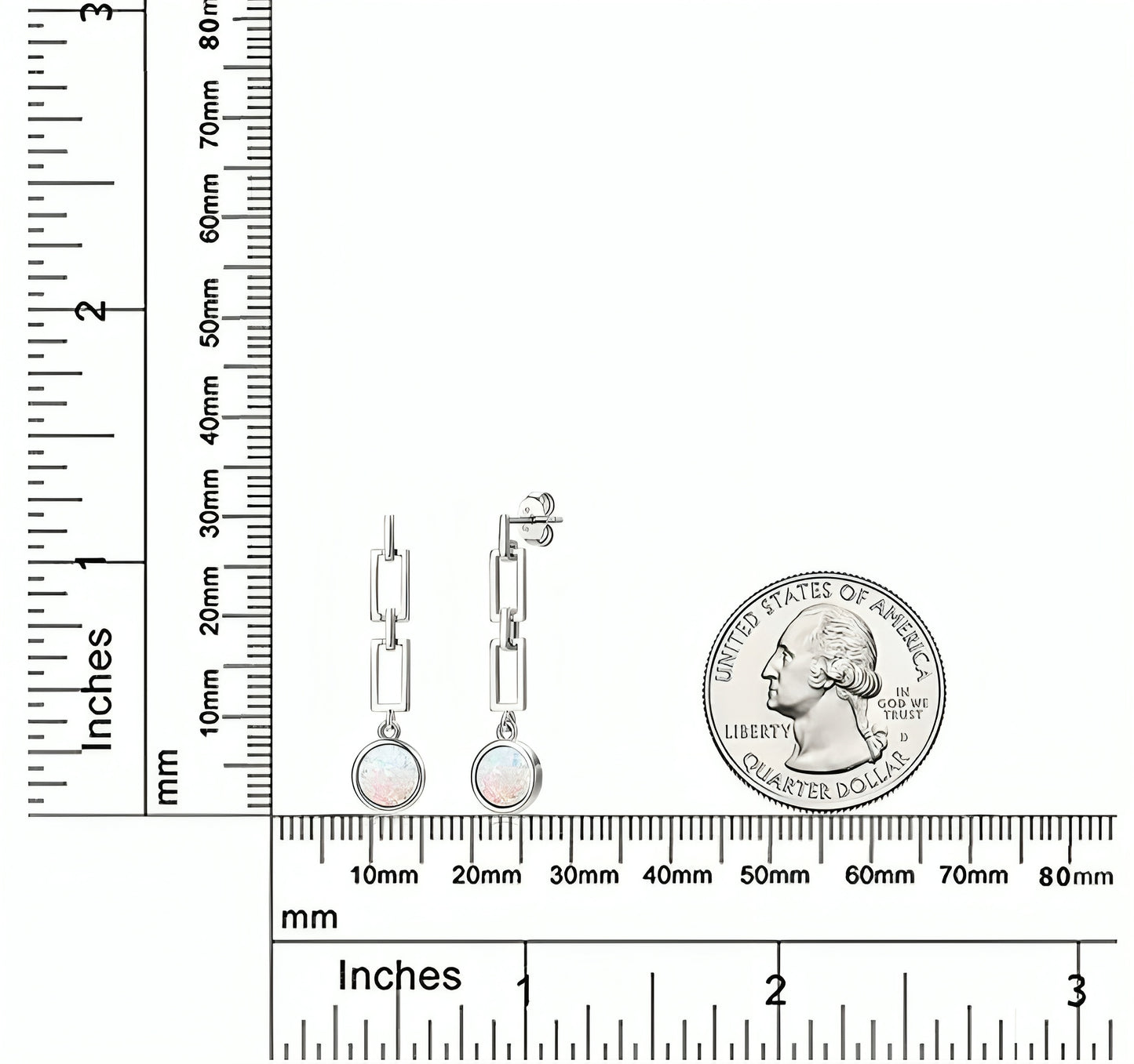 Drop chain 6.5mm Synthetic Opal earrings
