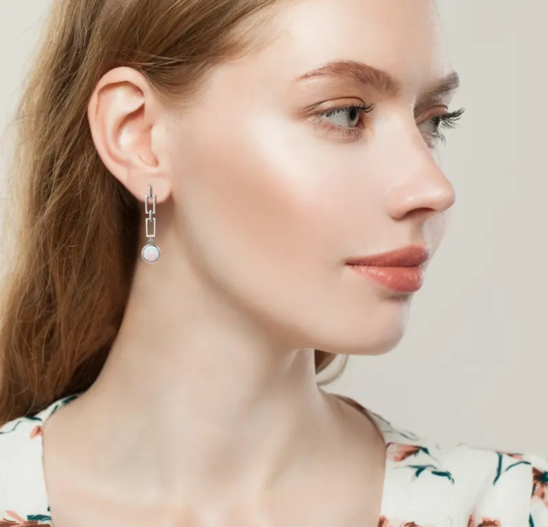 Drop chain 6.5mm Synthetic Opal earrings