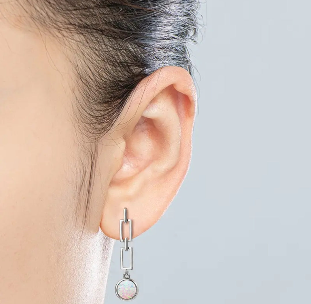 Drop chain 6.5mm Synthetic Opal earrings