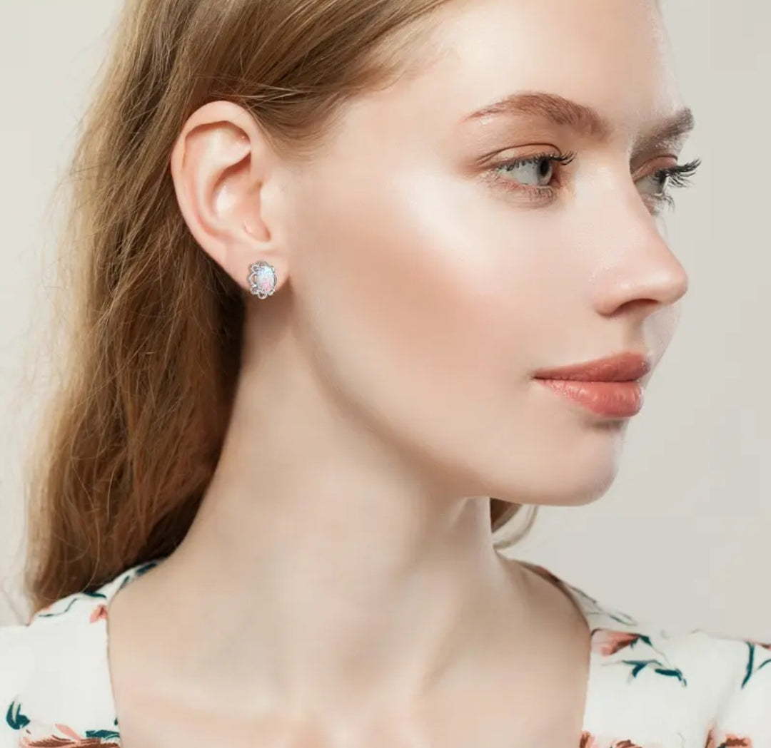 6*8mm oval cut Synthetic Opal earrings
