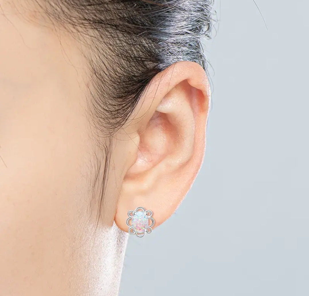 6*8mm oval cut Synthetic Opal earrings