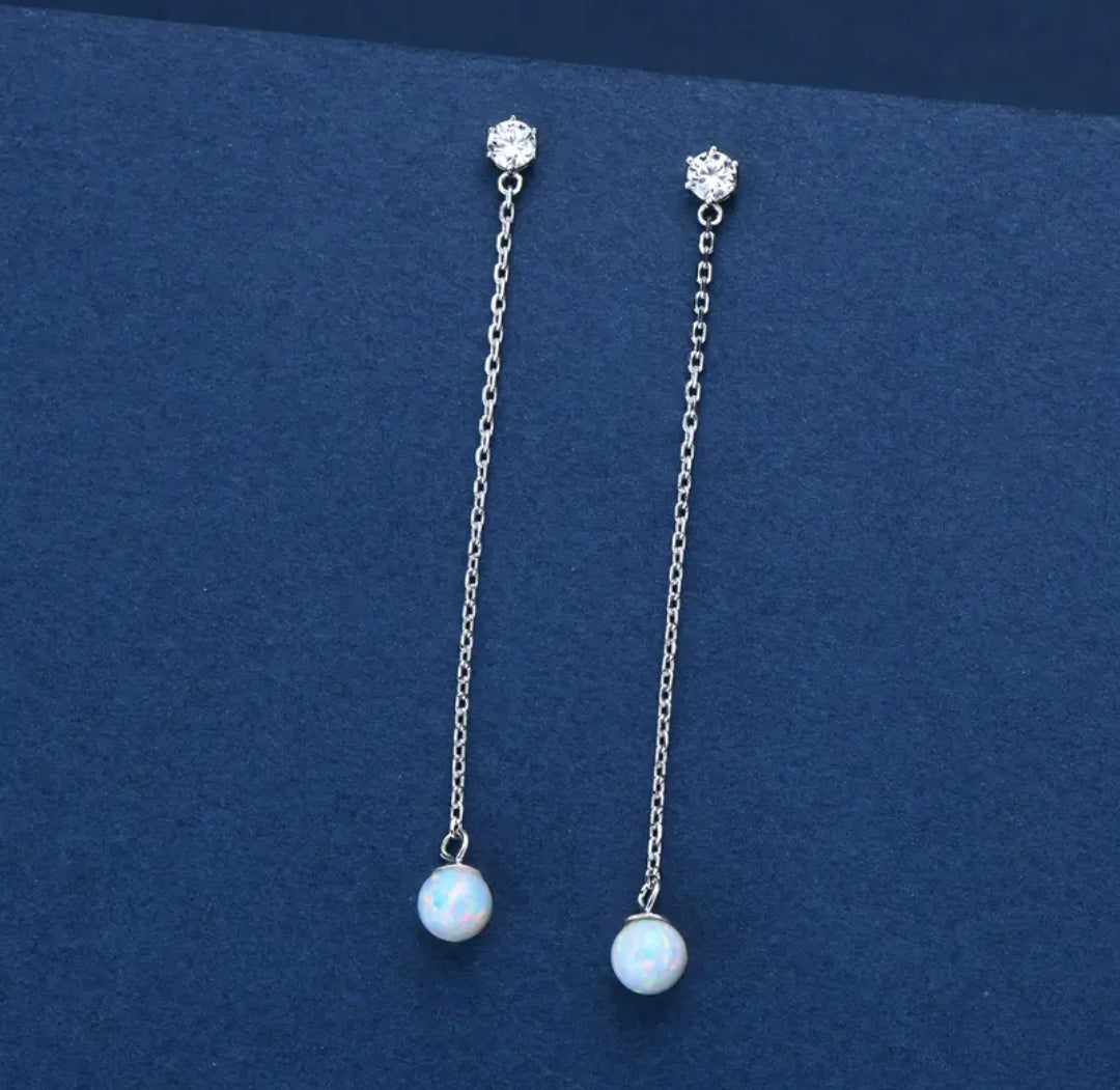 8mm round Synthetic Opal earrings
