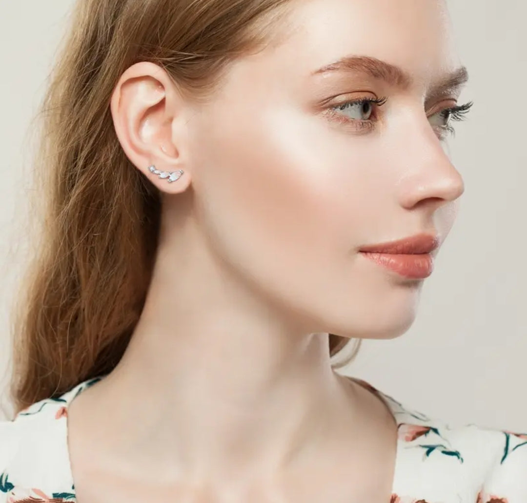 Stud climber Synthetic Opal earrings