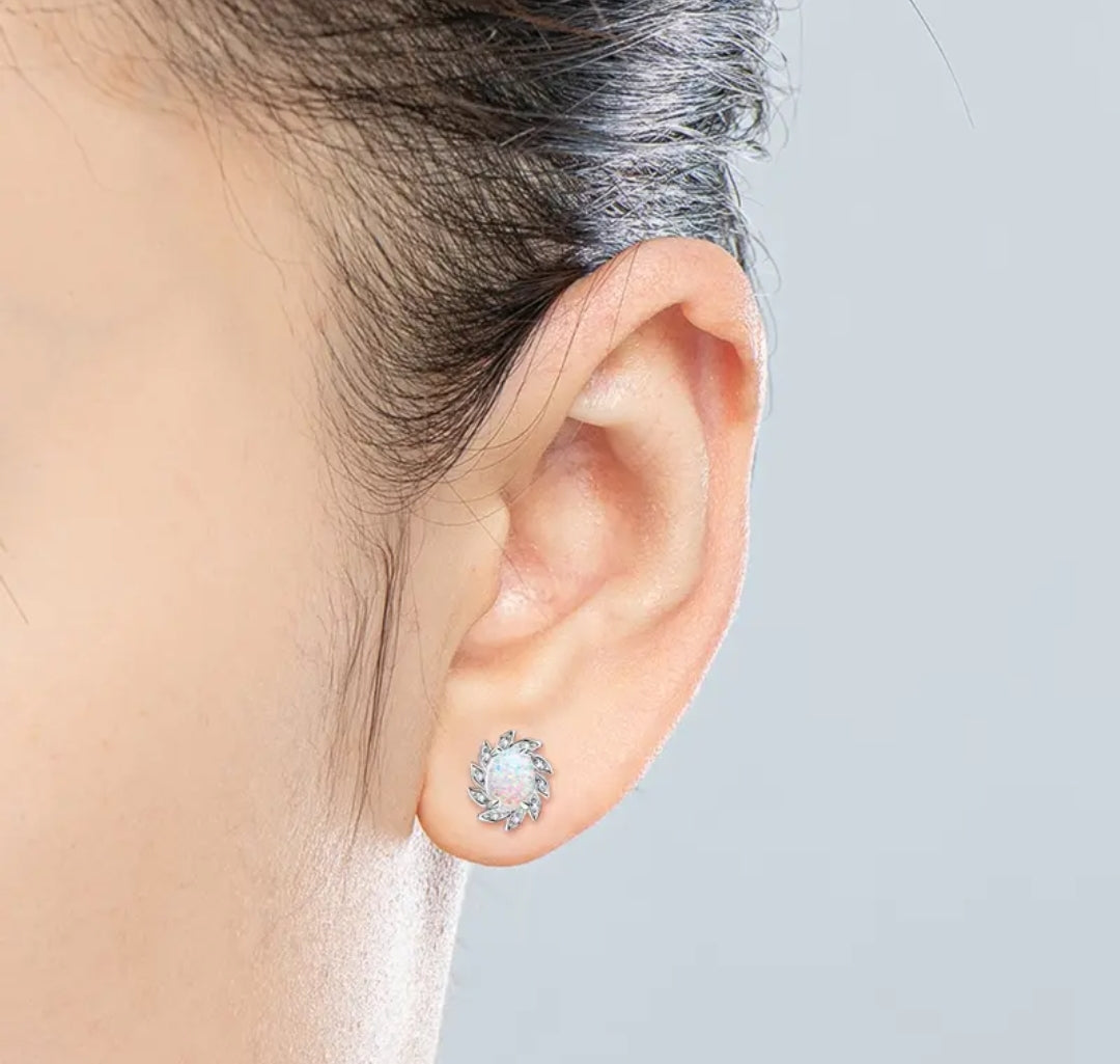 6*8mm flower shape Synthetic Opal earrings