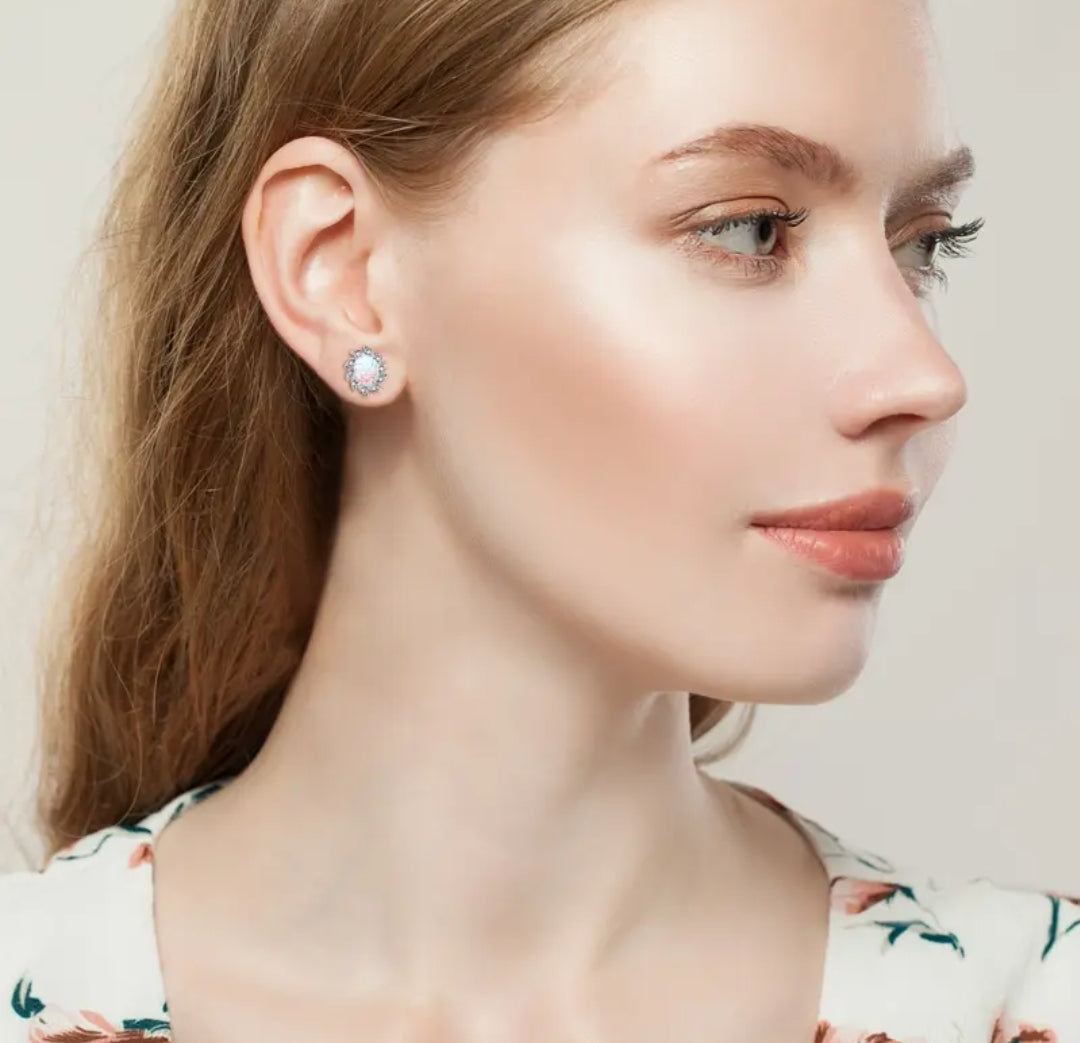 6*8mm flower shape Synthetic Opal earrings