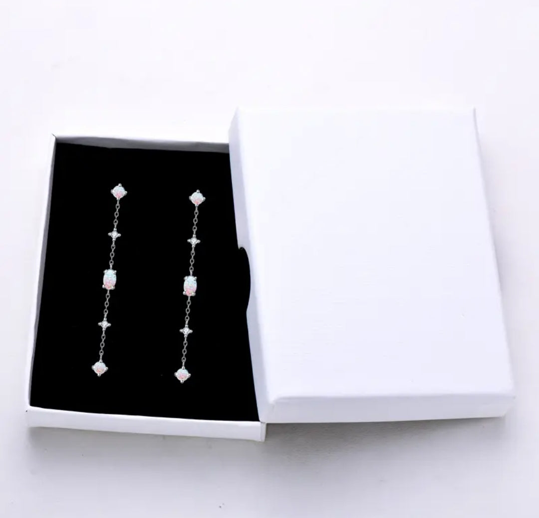 Long chain Synthetic Opal earrings