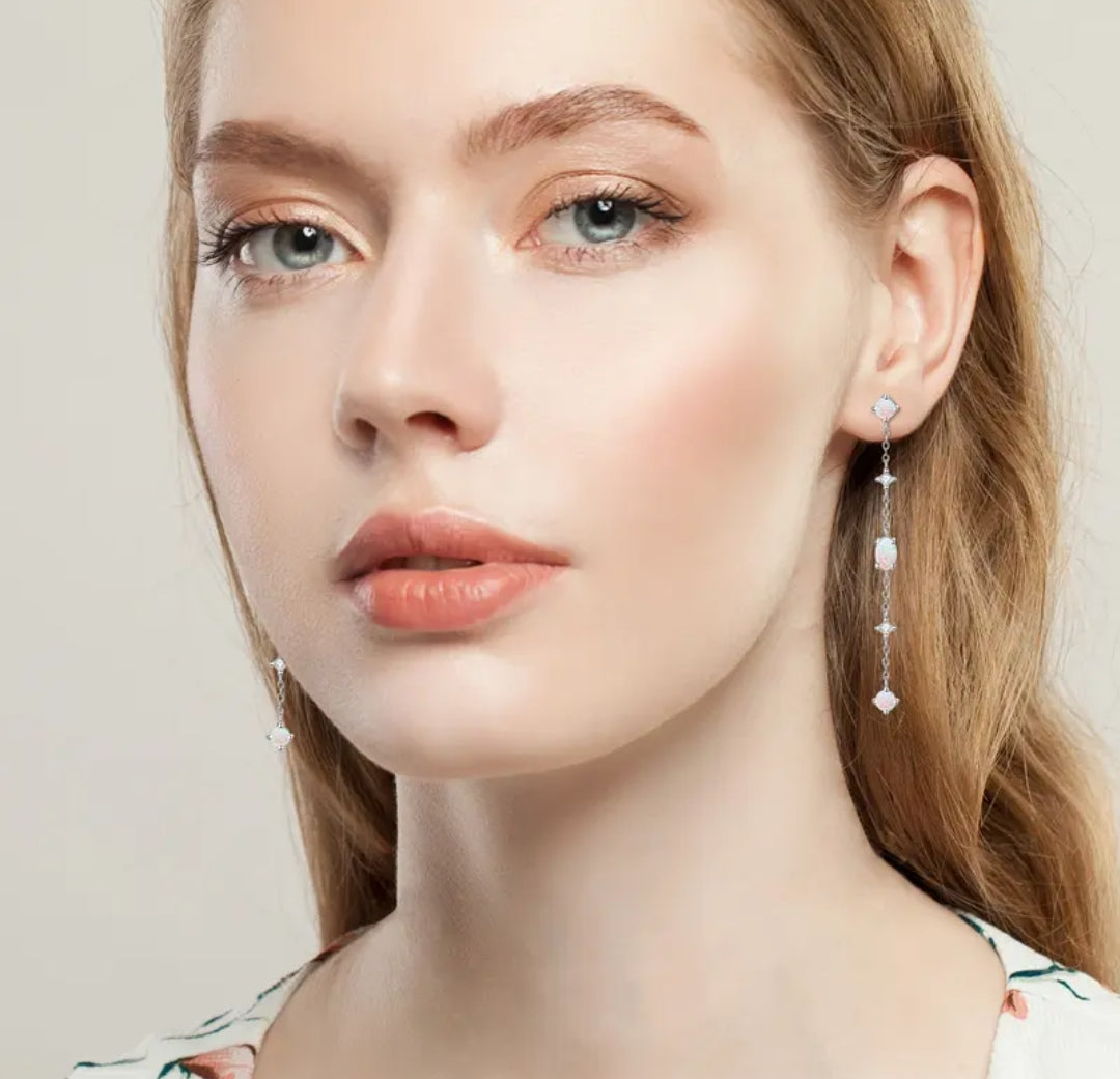 Long chain Synthetic Opal earrings