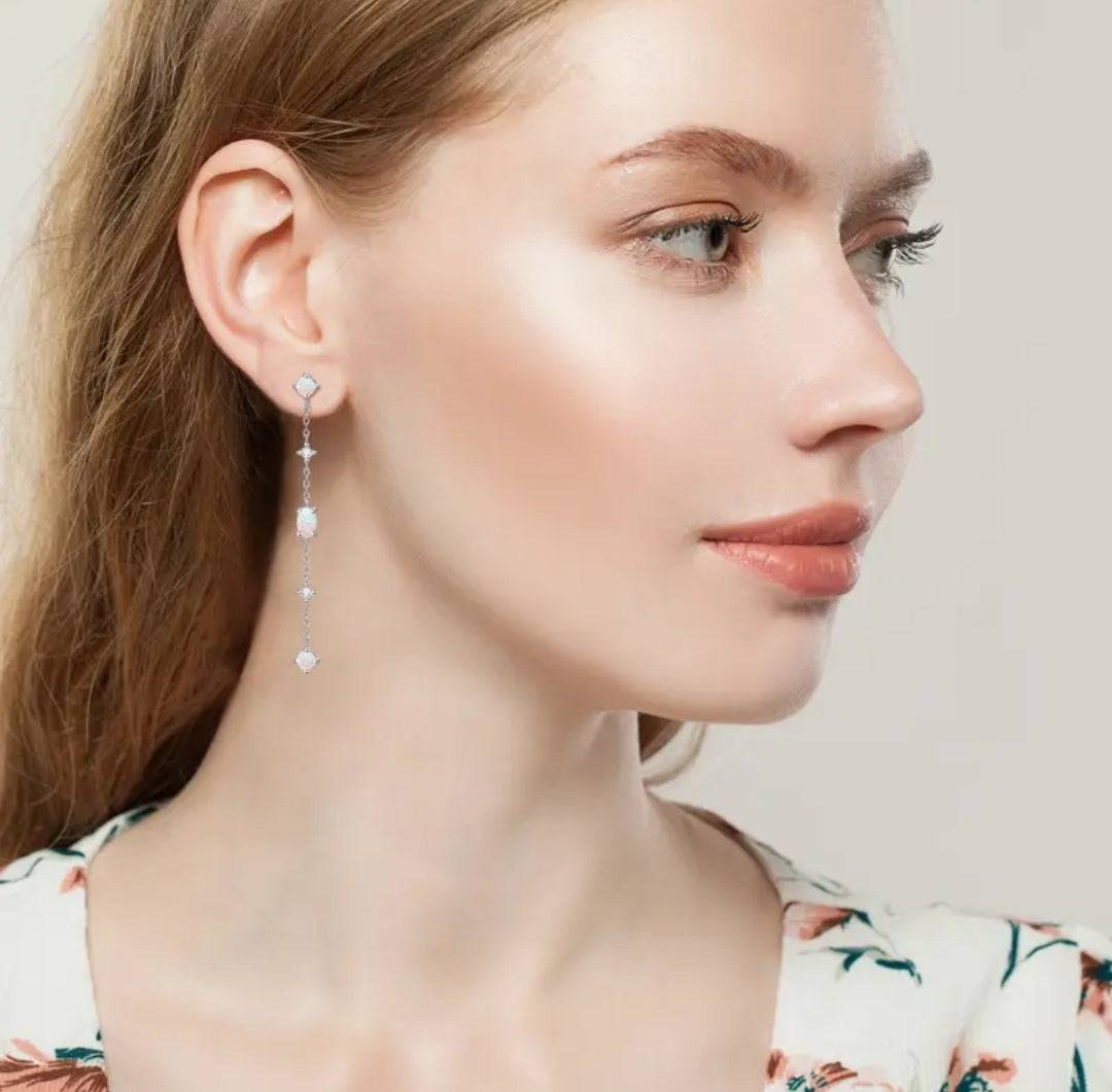 Long chain Synthetic Opal earrings