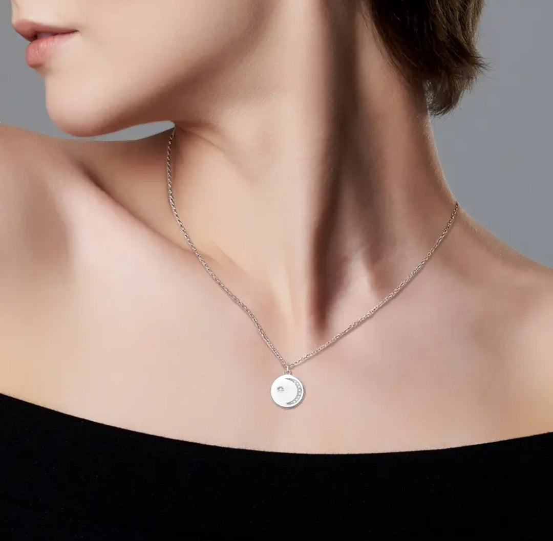 moon circle Moissanite pendant necklace