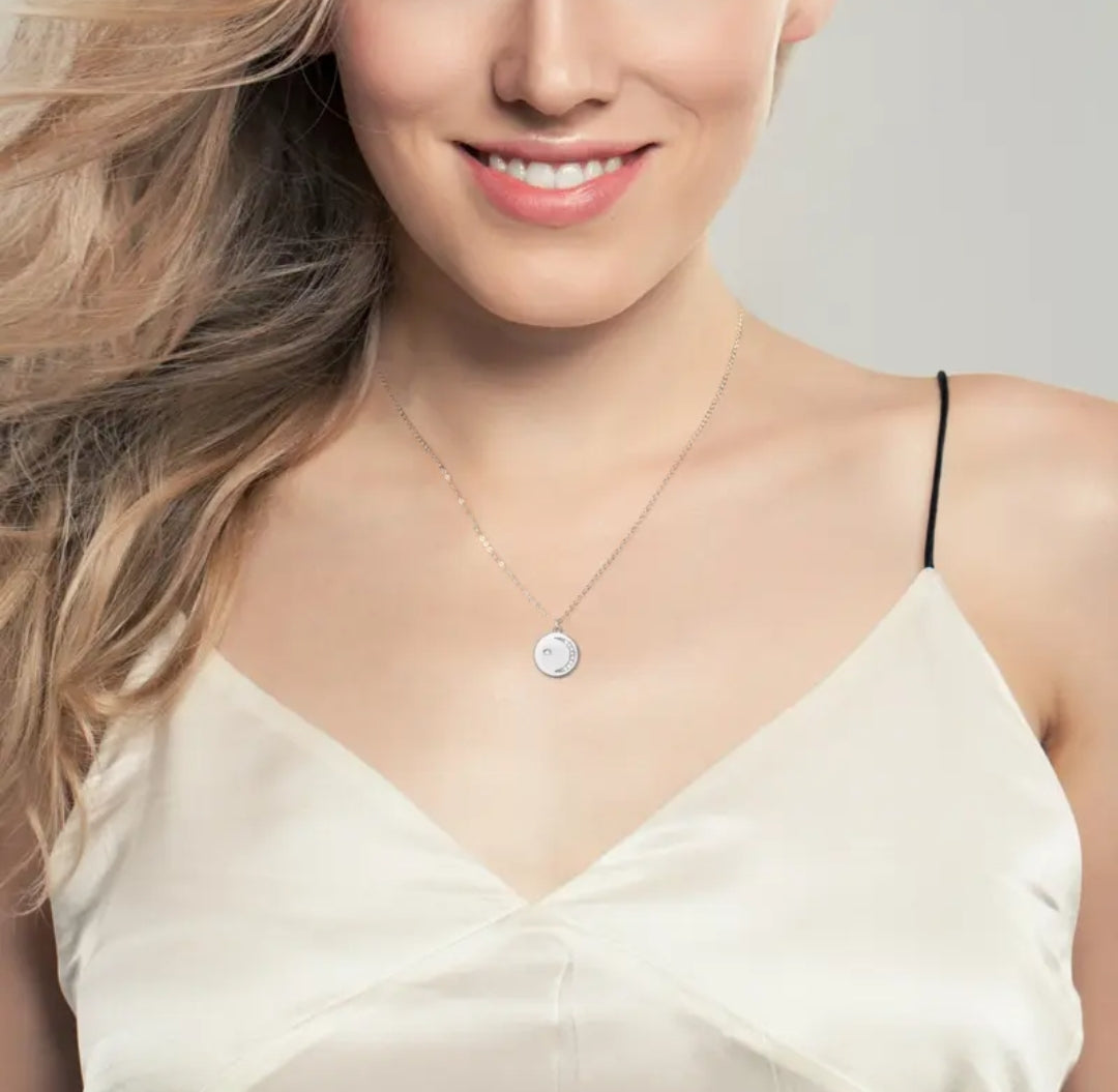 moon circle Moissanite pendant necklace