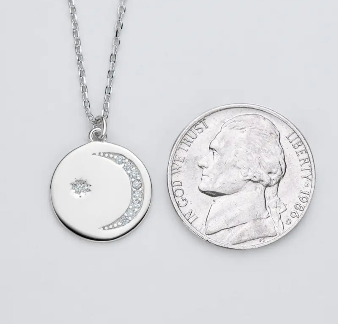 moon circle Moissanite pendant necklace