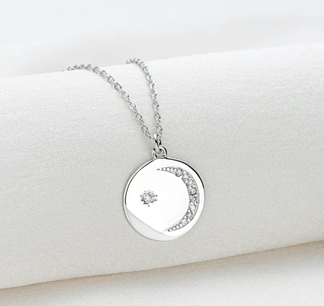 moon circle Moissanite pendant necklace