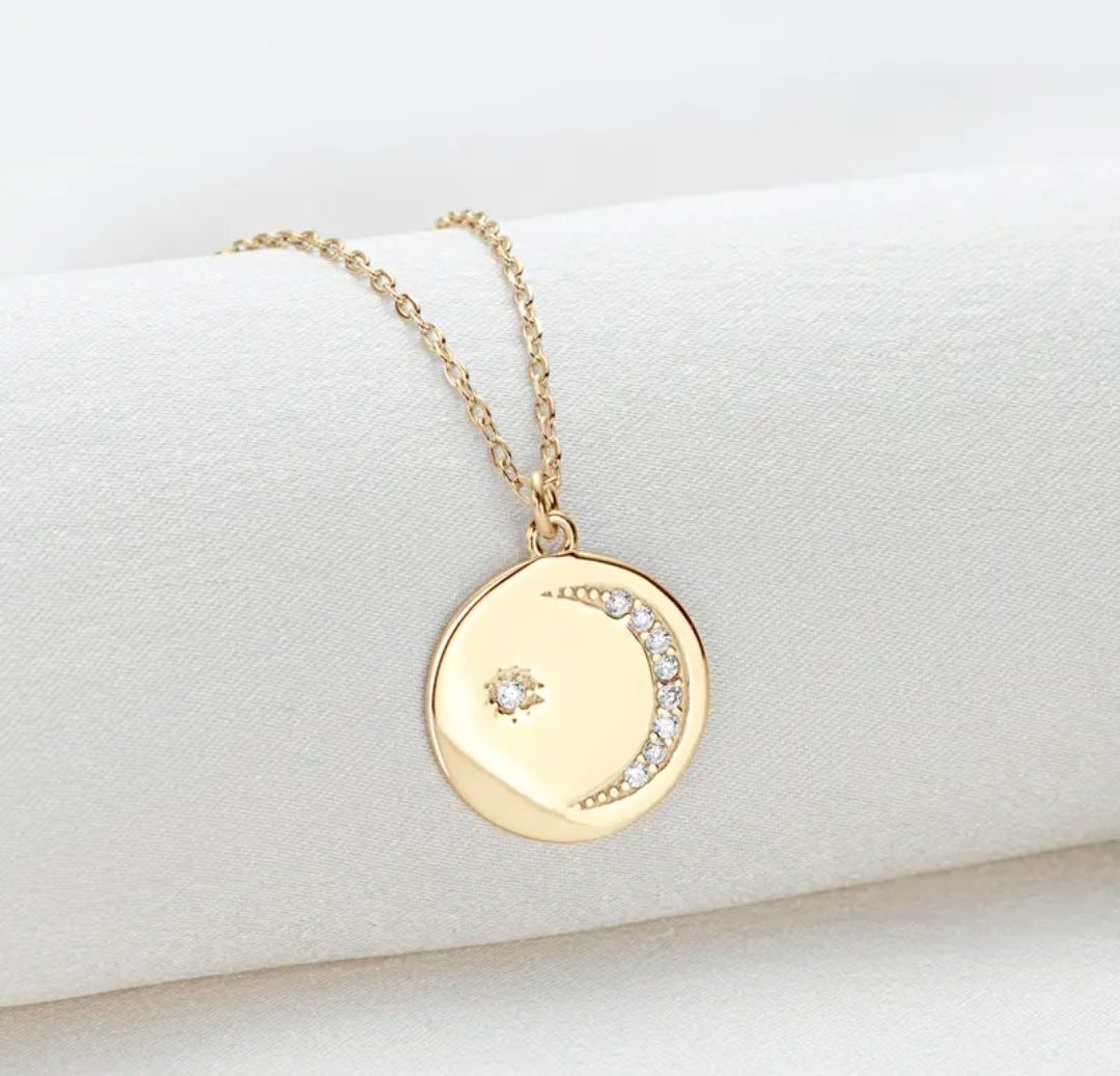 moon circle Moissanite pendant necklace
