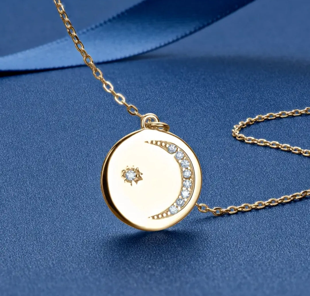 moon circle Moissanite pendant necklace