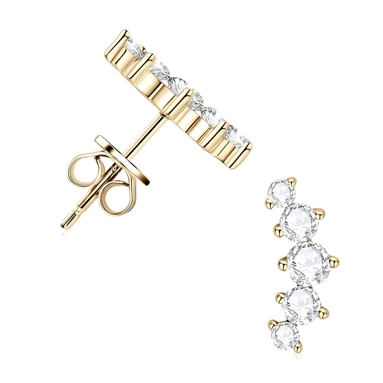 Curved climber moissanite earrings