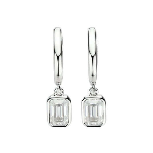 Emerald cut hoop moissanite earrings
