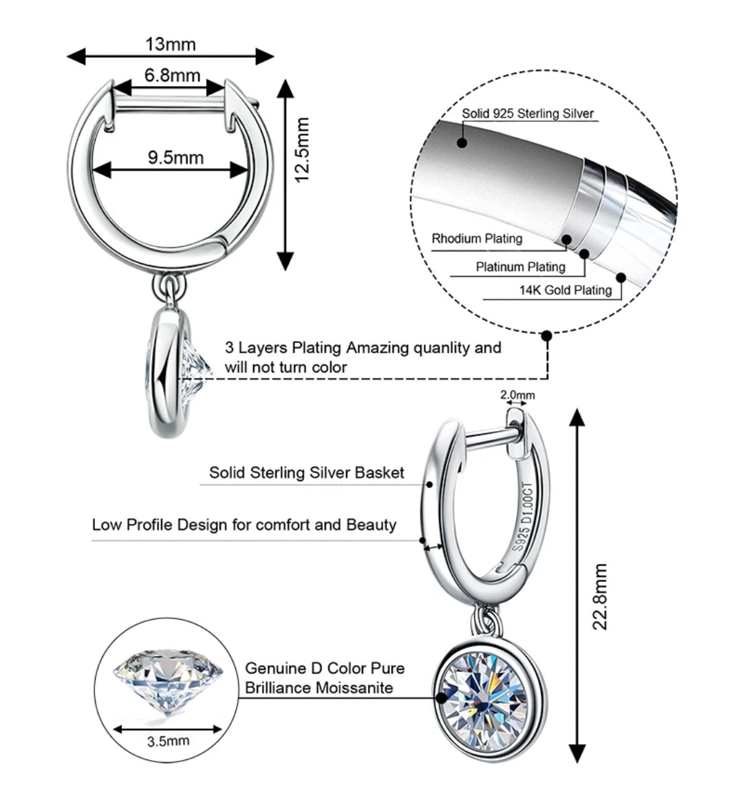 Hoop drop moissanite earrings