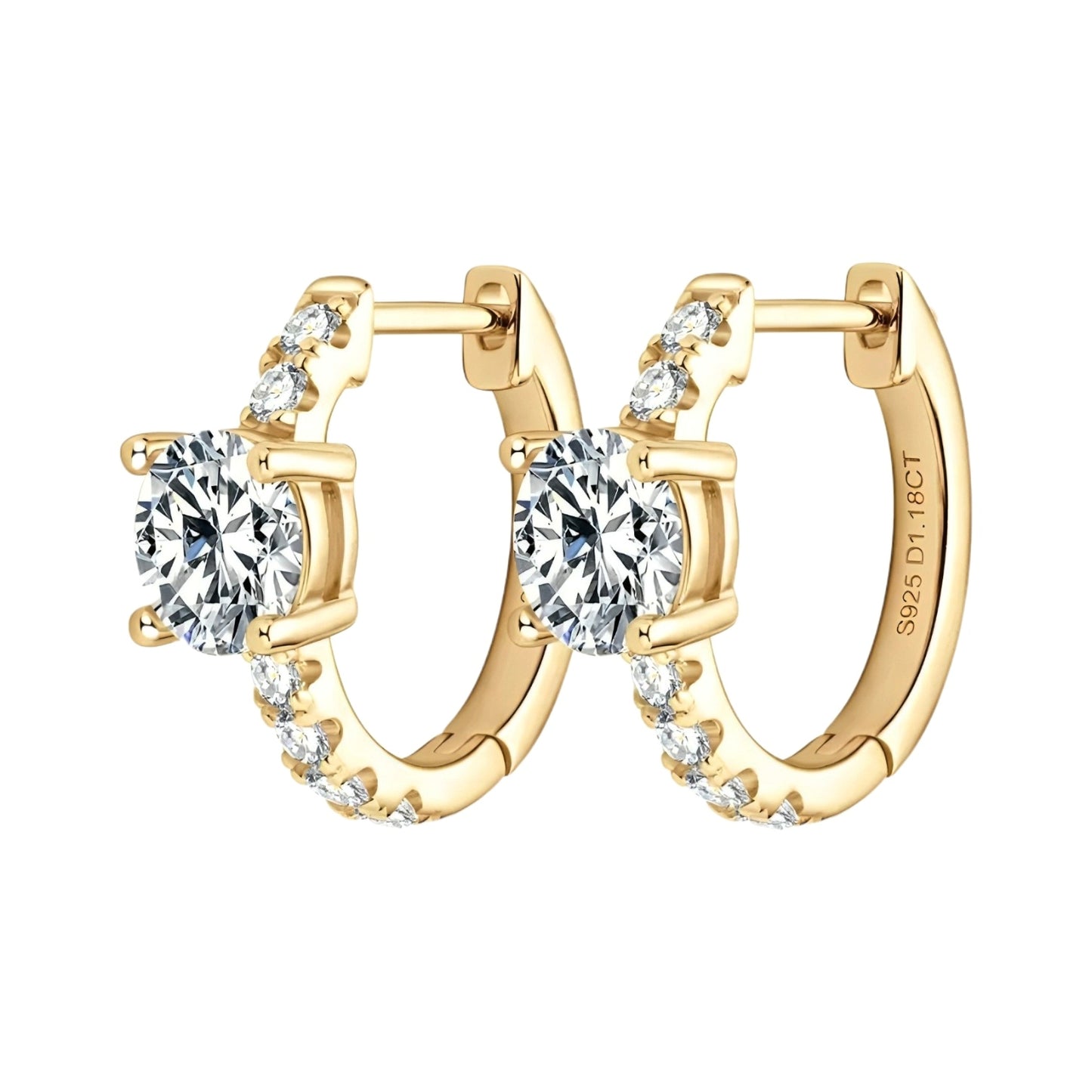Earrings, real 6.5mm 1ct 2pcs and 2mm small moissanite stones, earrings pair, 925 sterling silver