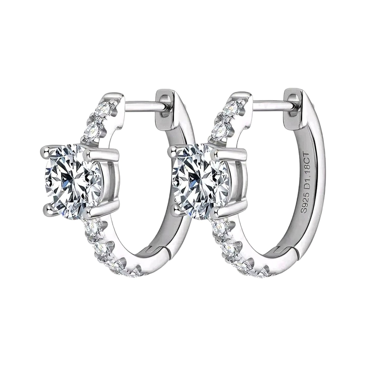 Earrings, real 6.5mm 1ct 2pcs and 2mm small moissanite stones, earrings pair, 925 sterling silver