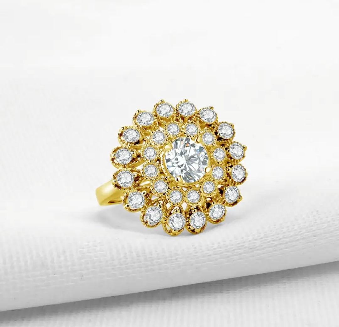 Big flower 1ct moissanite gold ring