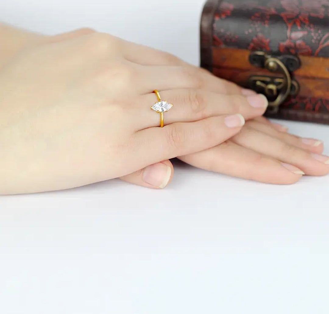 10k gold ring with 1ct marquise cut moissanite