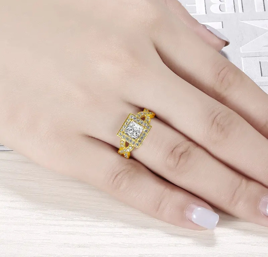 Solid gold 1ct princess cut moissanite ring