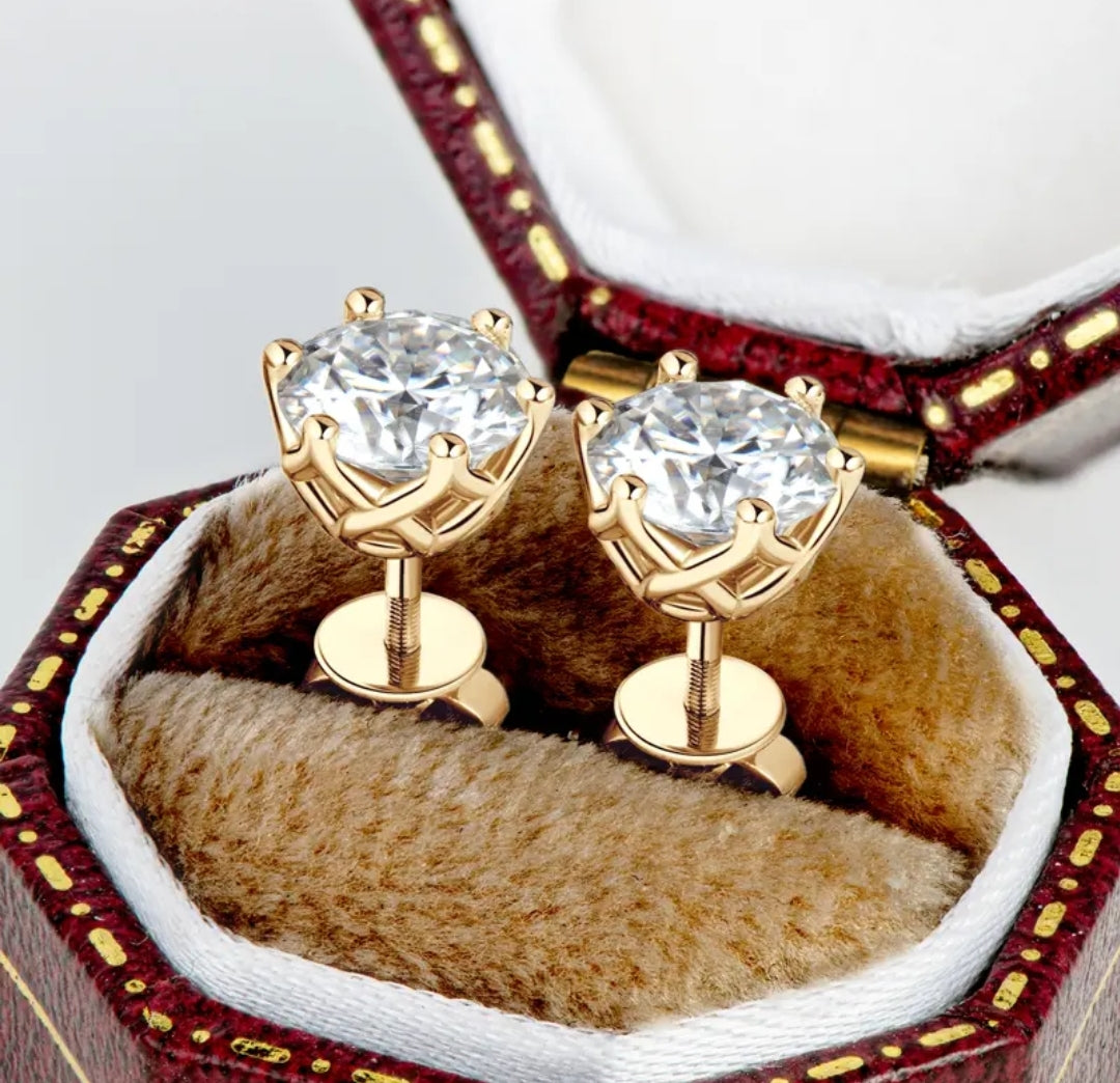 10k gold earrings with 6.5mm 1ct moissanite