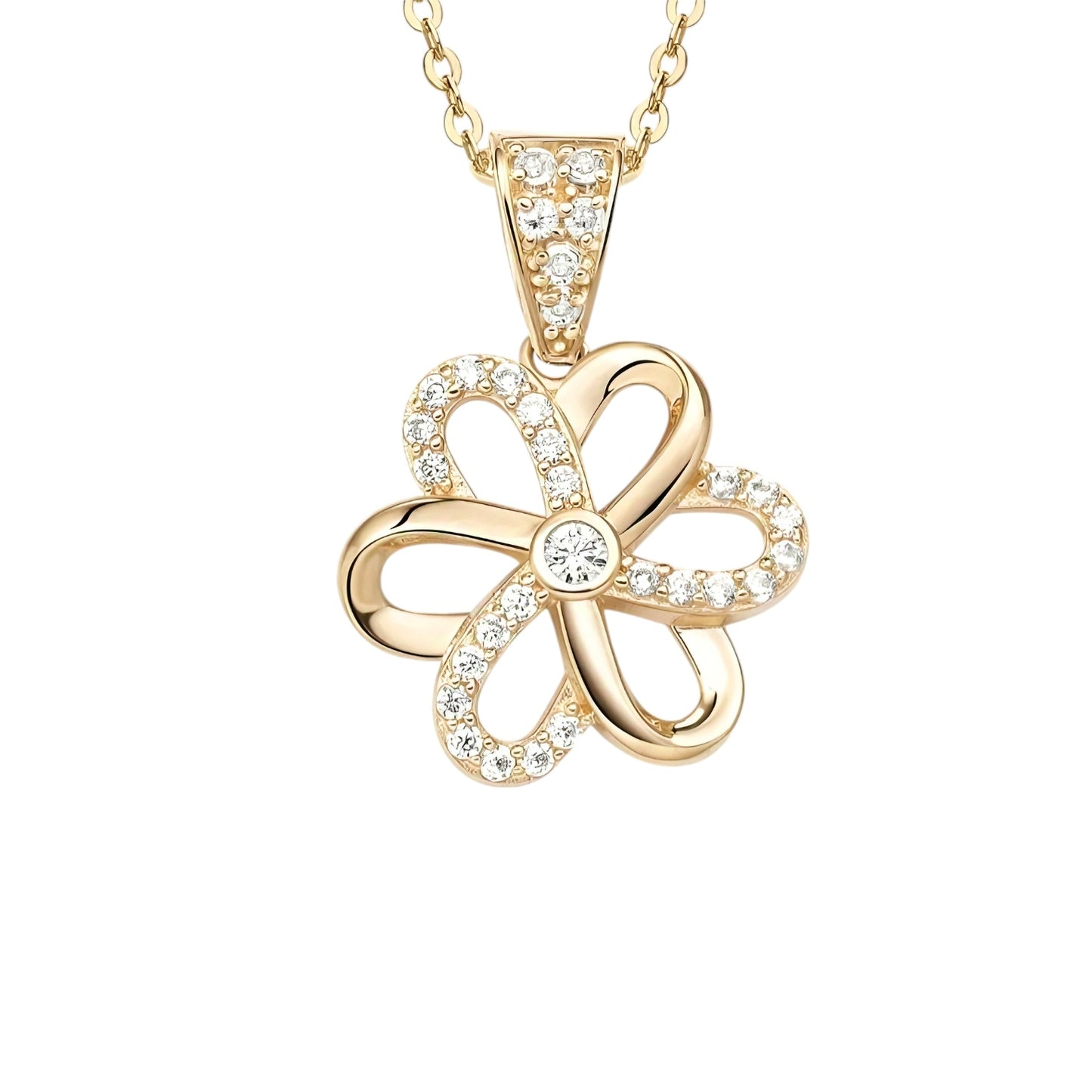 14k solid gold flower shape necklace with 1.3mm zircons