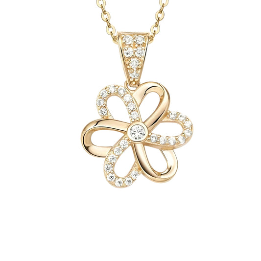 14k solid gold flower shape necklace with 1.3mm zircons