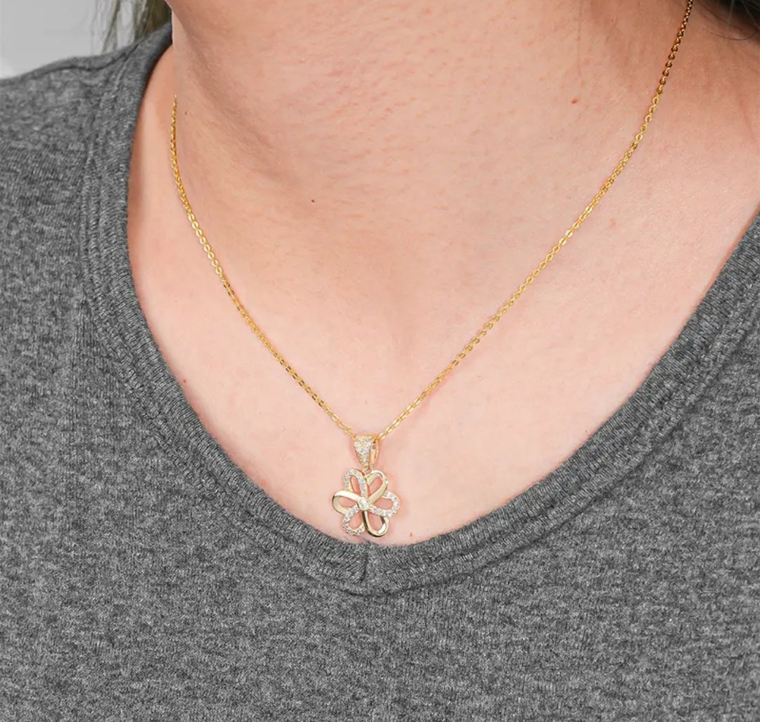 14k solid gold flower shape necklace with 1.3mm zircons