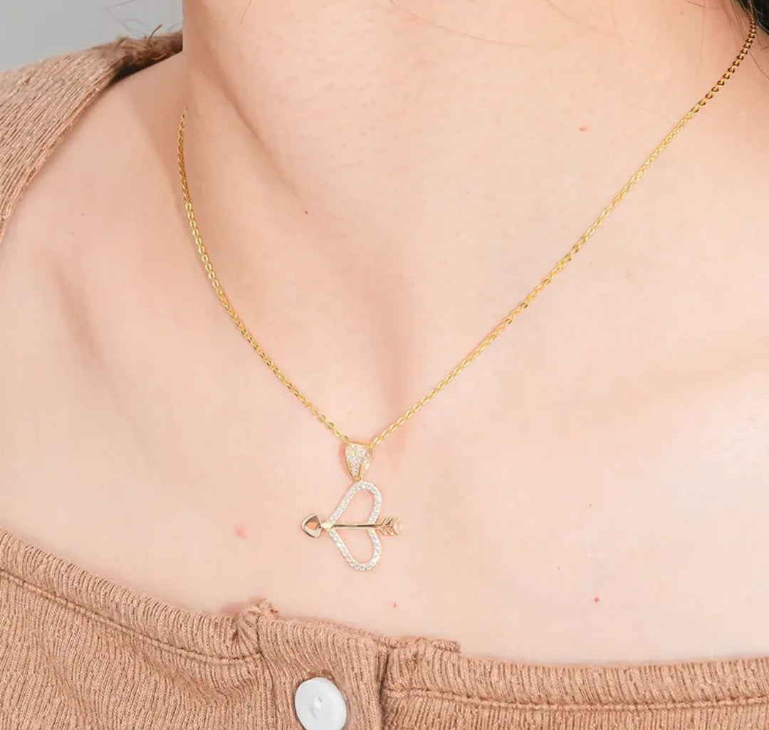 14k solid gold heart shape necklace with 1.3mm zircons