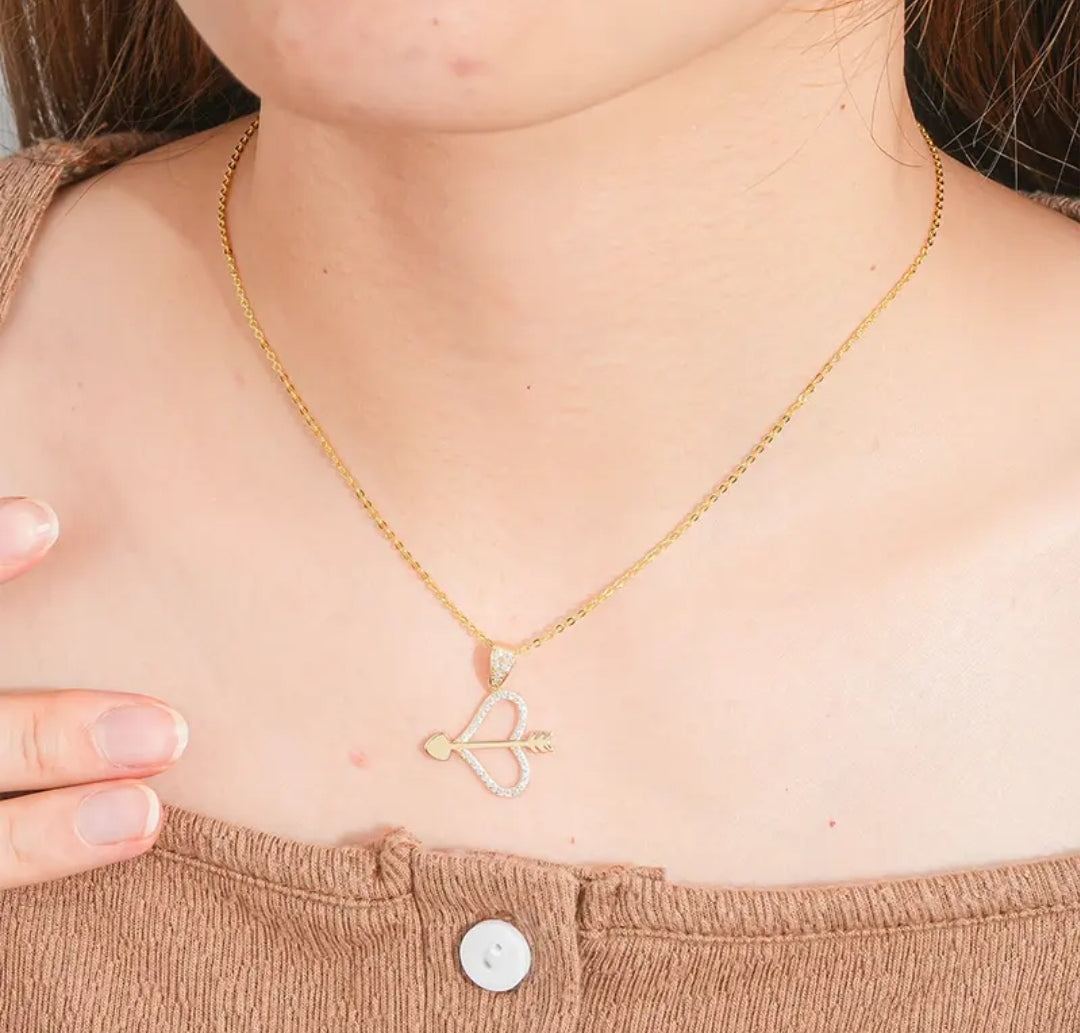 14k solid gold heart shape necklace with 1.3mm zircons