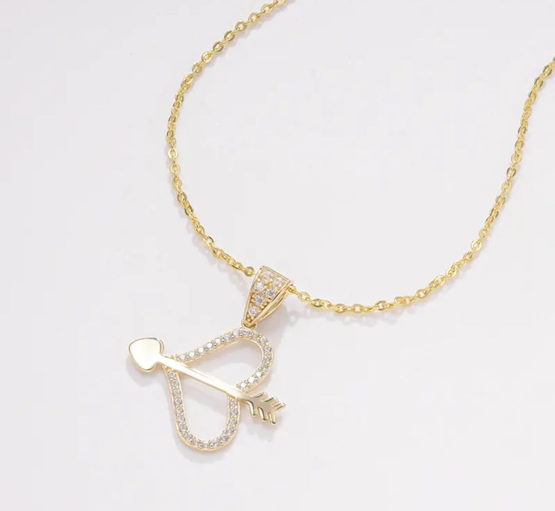 14k solid gold heart shape necklace with 1.3mm zircons