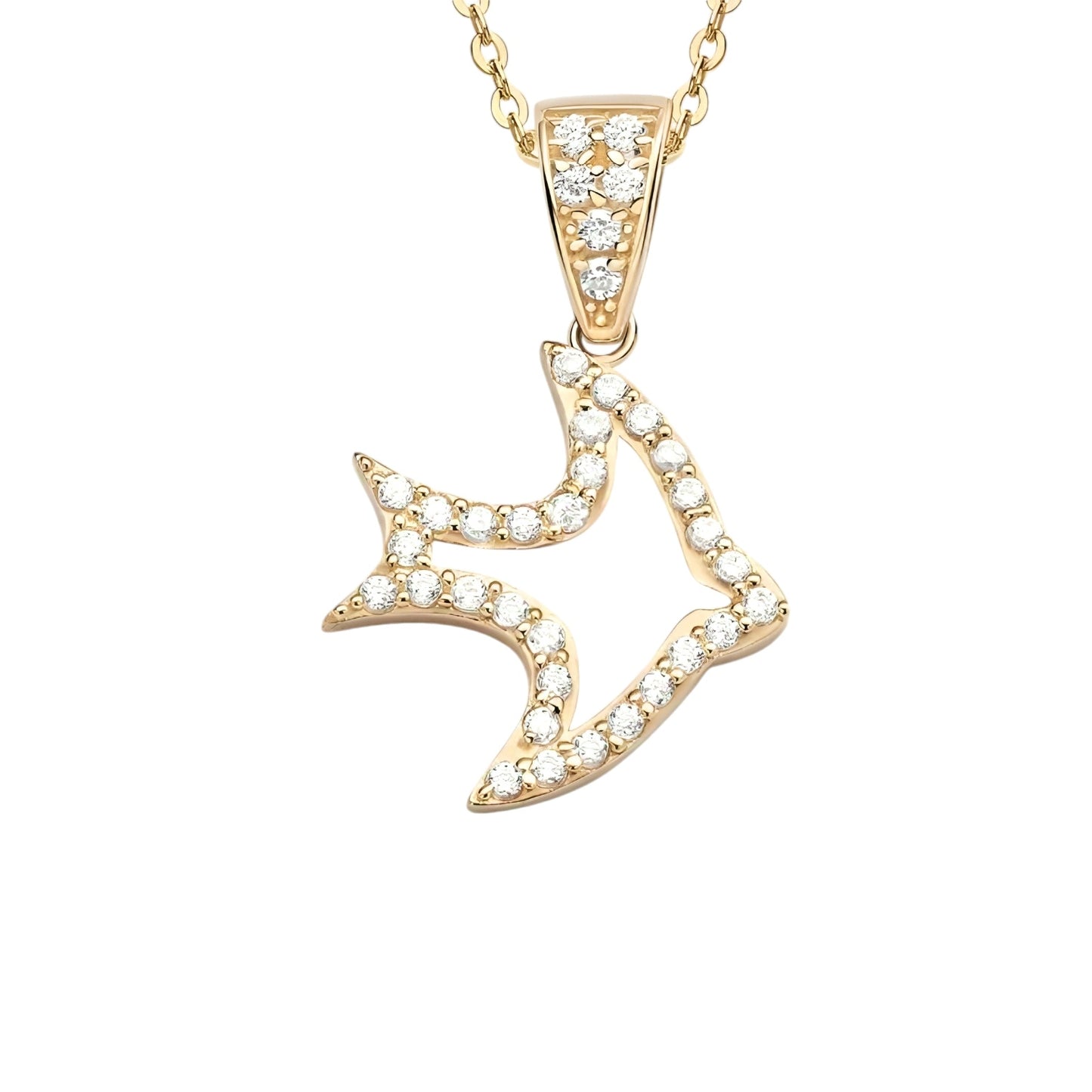 14k solid gold aquatic life necklace with 1.3mm zircons