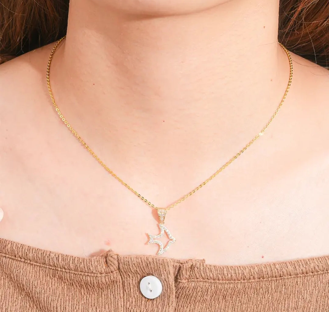 14k solid gold aquatic life necklace with 1.3mm zircons