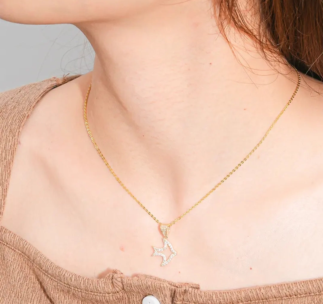 14k solid gold aquatic life necklace with 1.3mm zircons