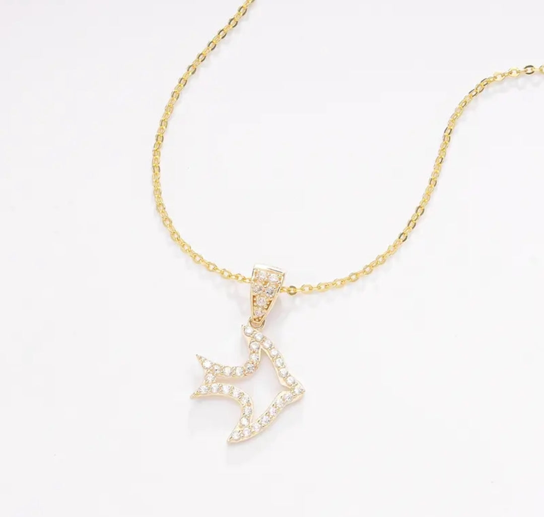 14k solid gold aquatic life necklace with 1.3mm zircons