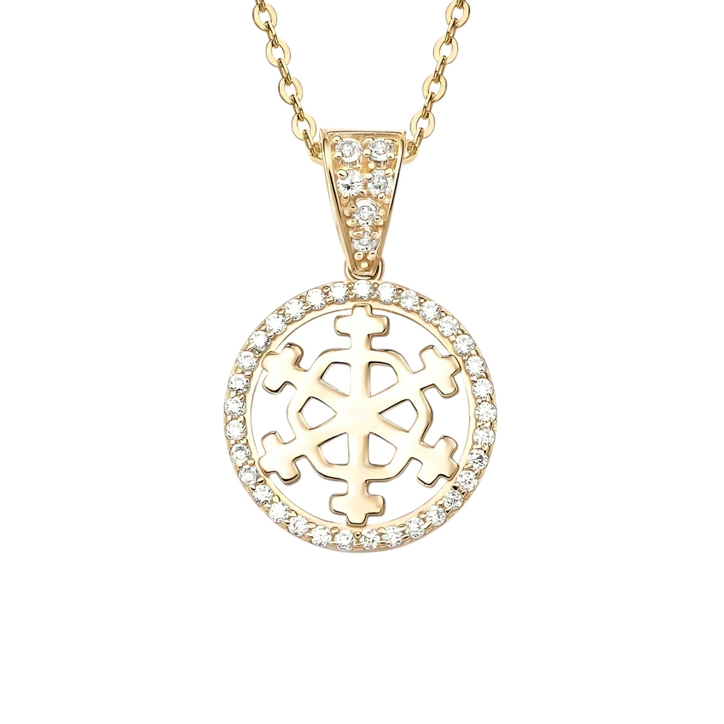 14k solid gold snowflake necklace with 1.3mm zircons
